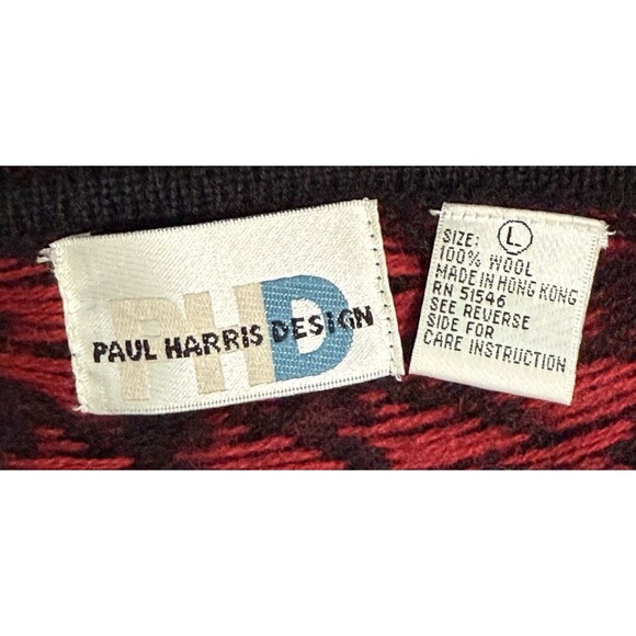 Women’s 100% Wool Red Black Houndstooth Zip Cardigan Classic Preppy Fall Size Lg - Picture 5 of 8